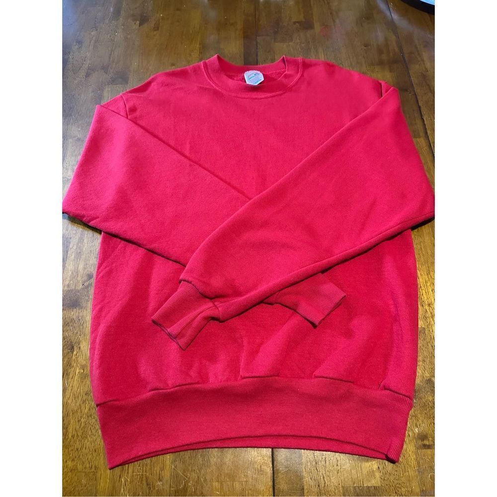 Vintage JERZEES Blank Solid Red 1980s Mens Sz Medium USA Crewneck Sweater GUC